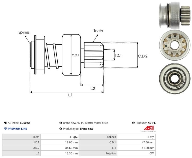 AS-PL SD5072 Freewheel Gear, starter