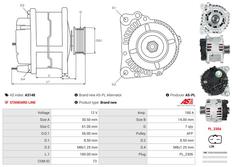 AS-PL A3148 Alternator