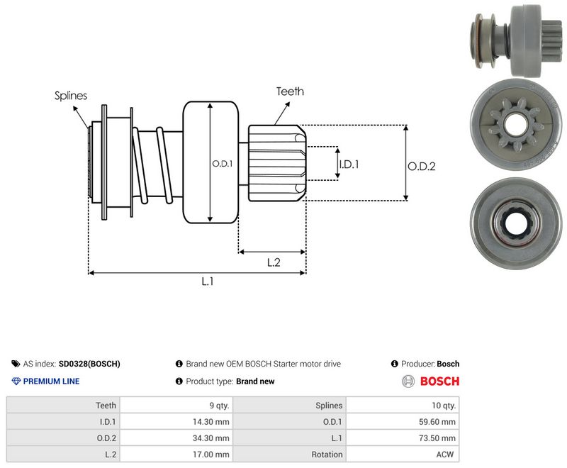 AS-PL SD0328(BOSCH) Freewheel Gear, starter