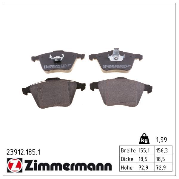 комплект спирачно феродо, дискови спирачки ZIMMERMANN