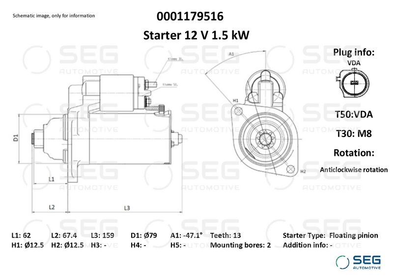 SEG Automotive 0001179516 Starter