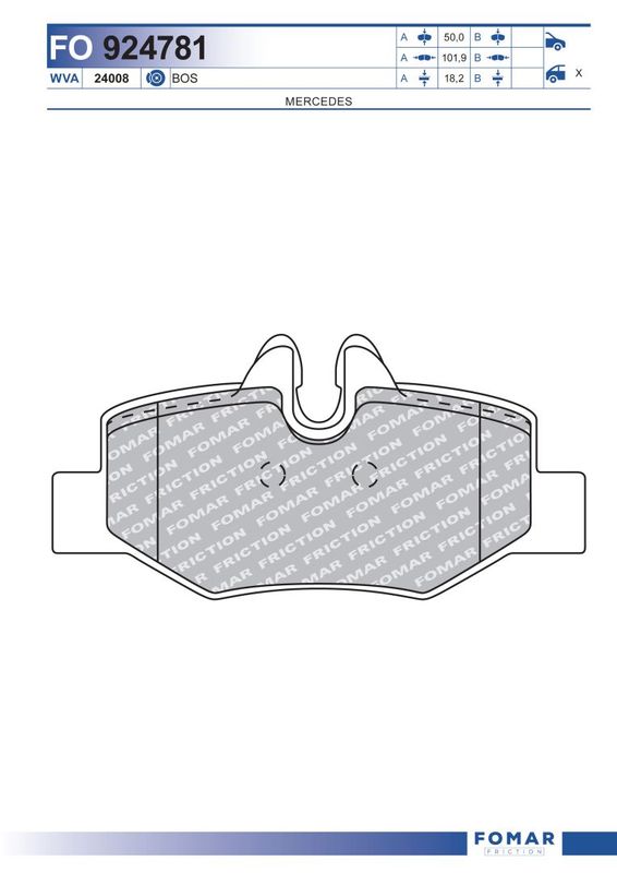 Комплект гальмівних накладок, дискове гальмо, Fomar 924781