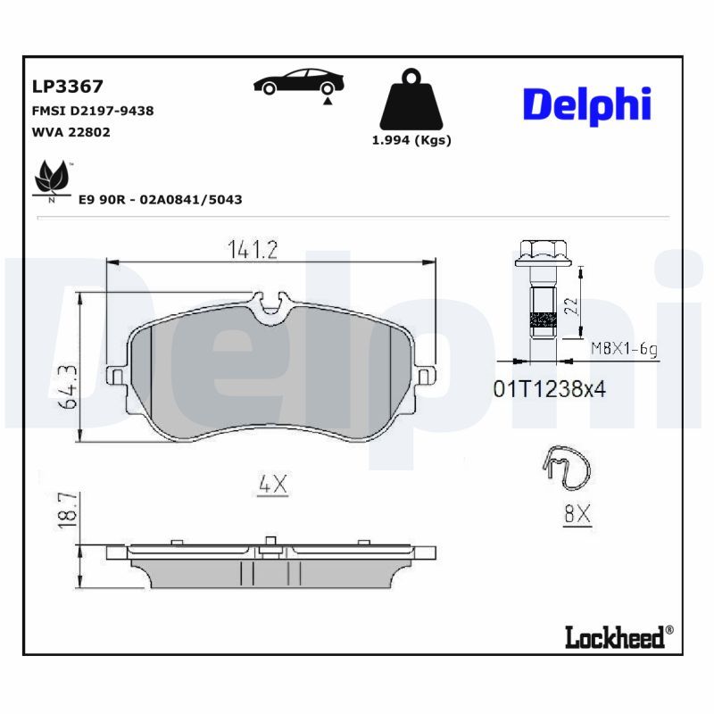 DELPHI LP3367 Brake Pad Set, disc brake