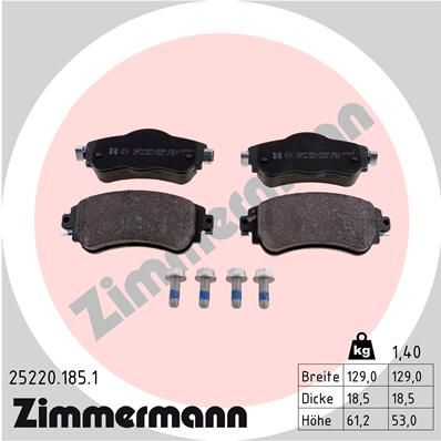 Комплект гальмівних накладок, дискове гальмо, Zimmermann 25220.185.1