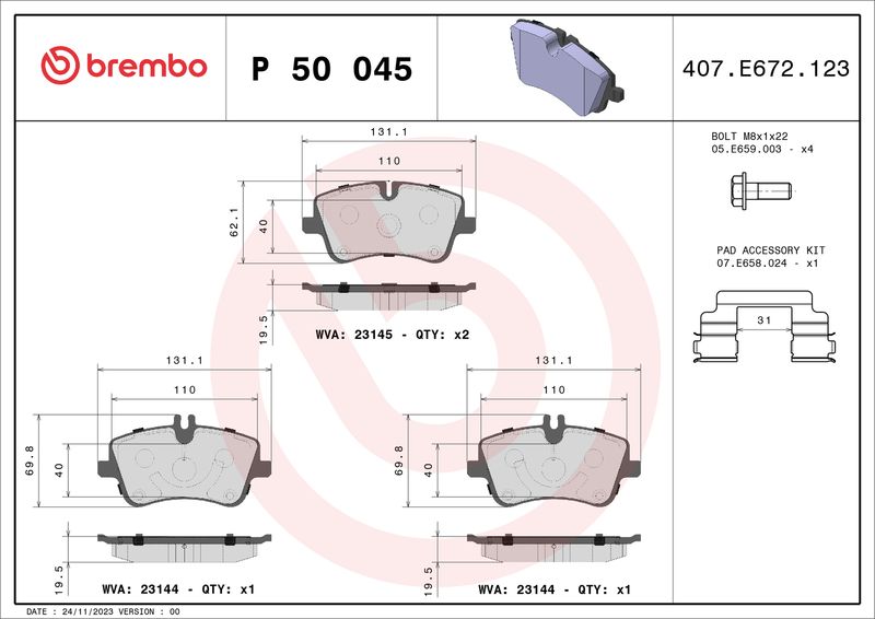 BREMBO fékbetétkészlet, tárcsafék P 50 045