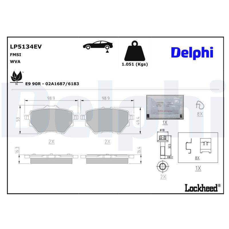комплект спирачно феродо, дискови спирачки DELPHI