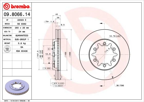 BREMBO Remschijf 09.8066.14