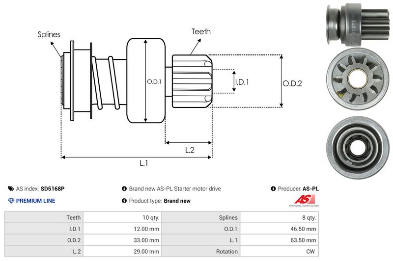 AS-PL SD5168P Freewheel Gear, starter