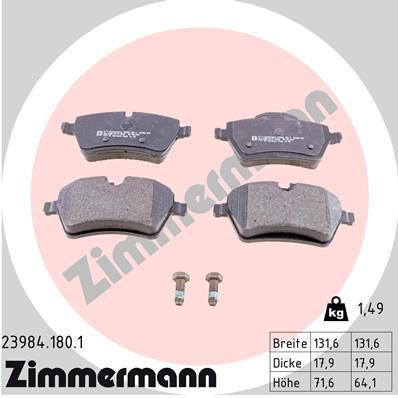 Комплект гальмівних накладок, дискове гальмо, Zimmermann 23984.180.1