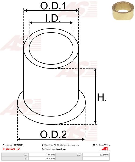 AS-PL SBU9182S Bush, starter shaft