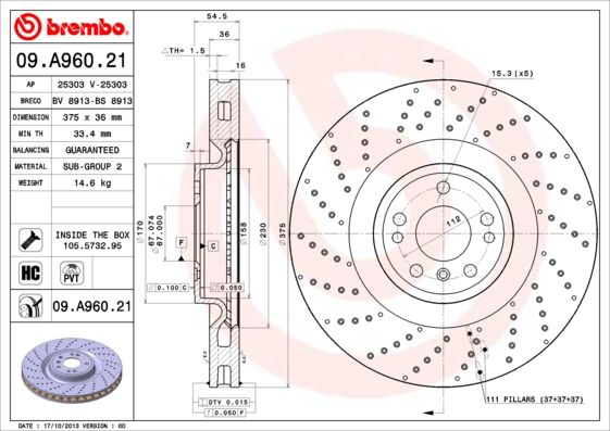 BREMBO Remschijf 09.A960.21