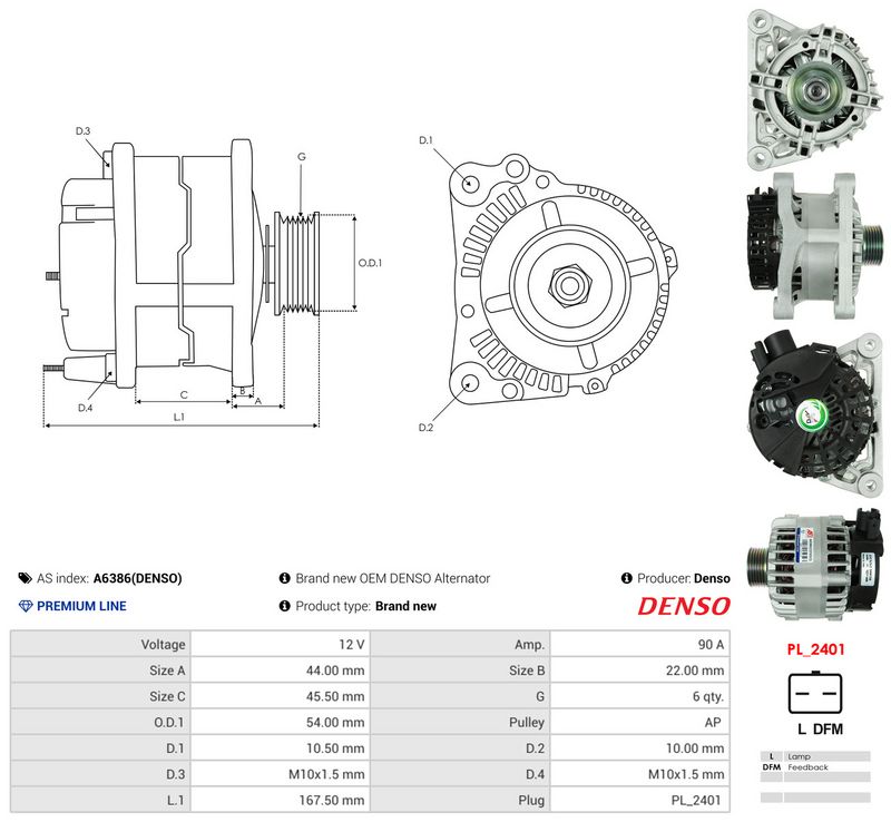 Generaator, AS-PL A6386(DENSO)