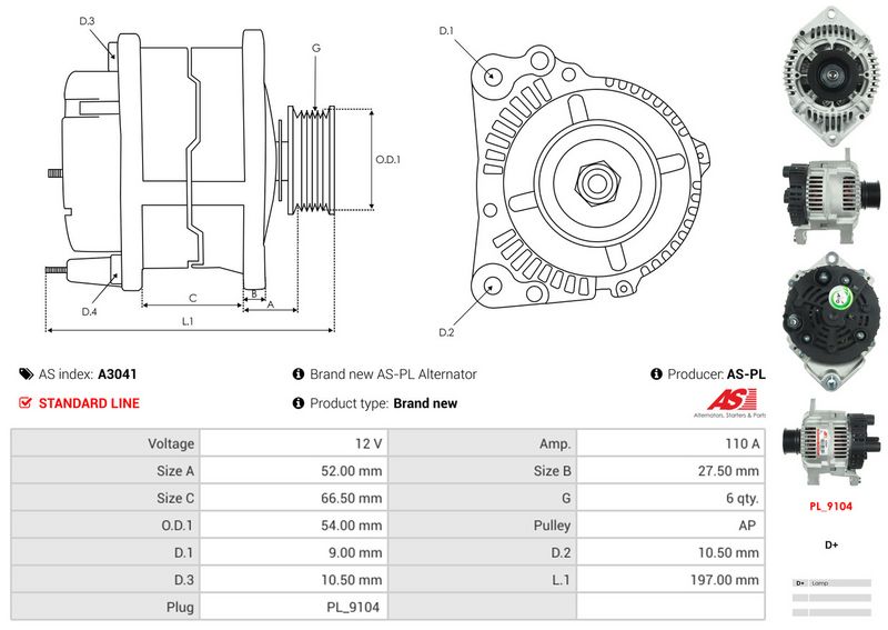 AS-PL A3041 Alternator