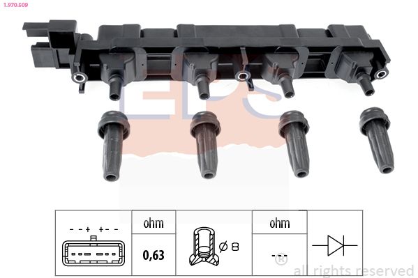 EPS PEUGEOT катушка зажигания 307 2,0 16V 03-,406 2,2 00-,407 1,8/2,2 04-,606 2,2 00-