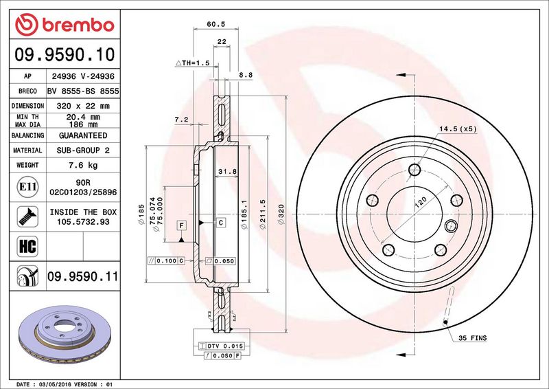 BREMBO 09.9590.11 Brake Disc