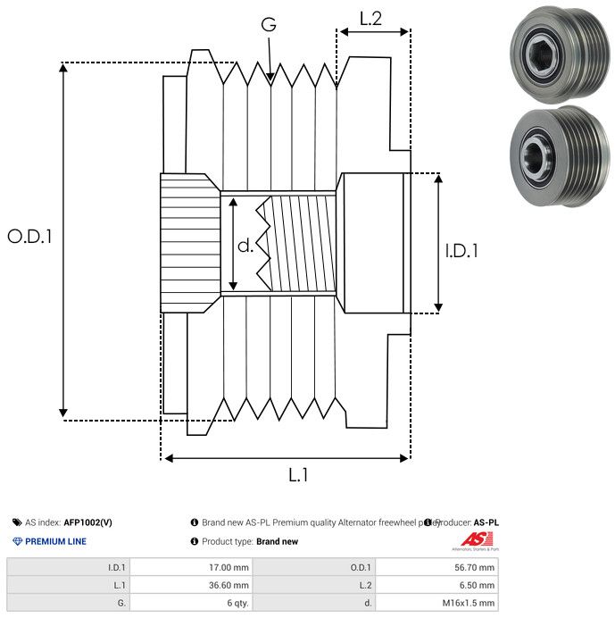 AS-PL AFP1002(V) Alternator Freewheel Clutch