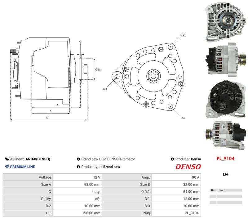 Generaator, AS-PL A6160(DENSO)