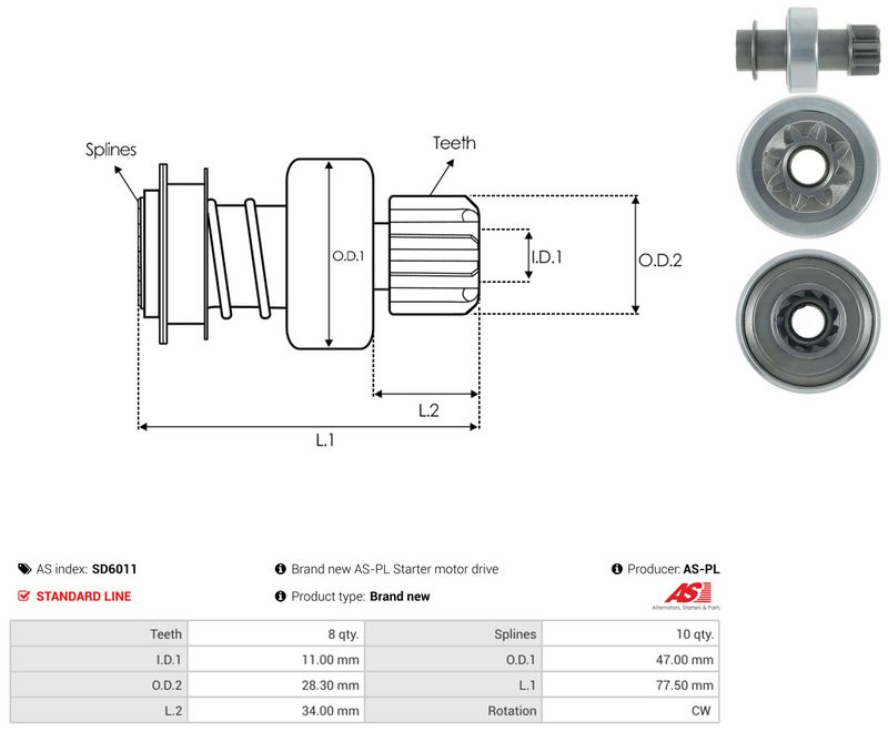 AS-PL SD6011 Freewheel Gear, starter