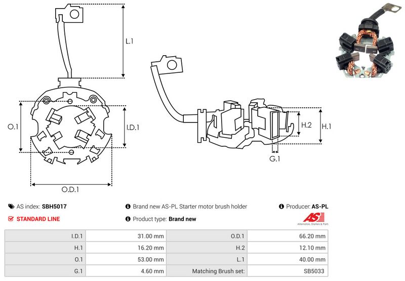 Kinnitus, süsinikuharjad, AS-PL SBH5017