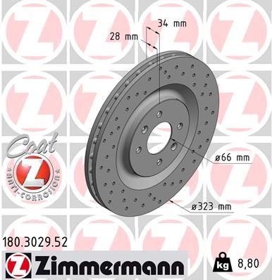 Гальмівний диск ZIMMERMANN 180302952 на CITROËN DS3