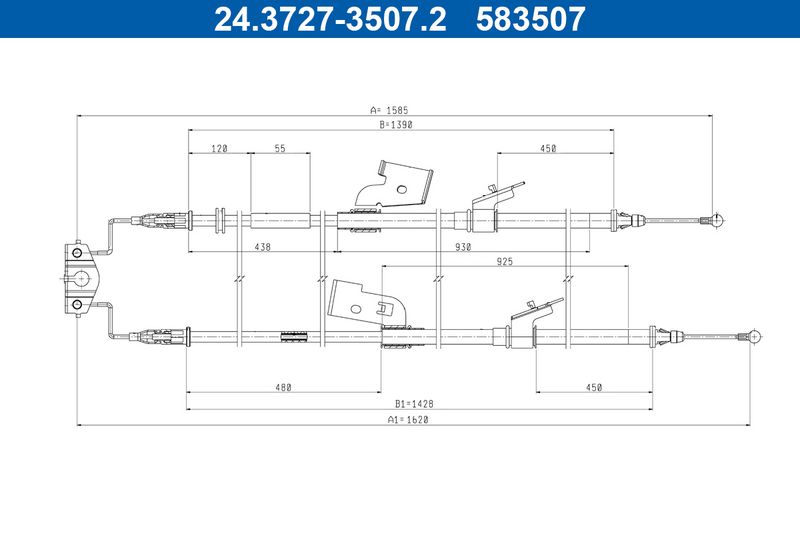 Handremkabel Achter Links/Rechts (wielen 16 inch) past: OPEL ASTRA K 1.0-1.6D 06.15-12.21