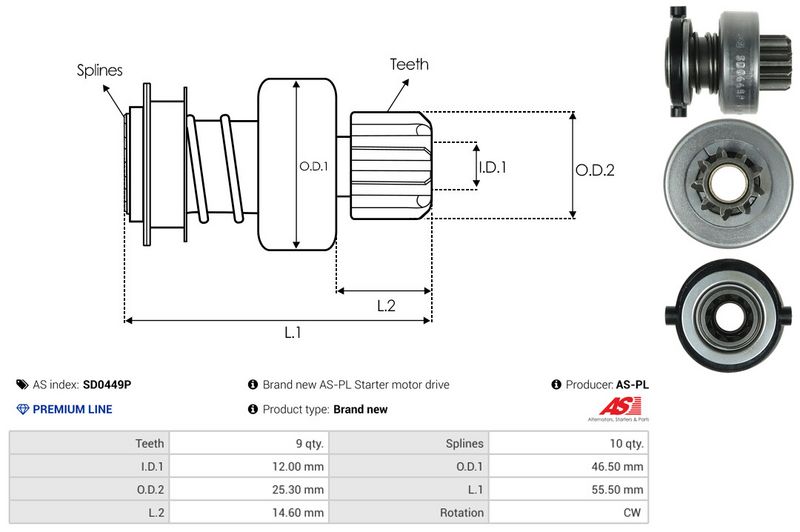 AS-PL SD0449P Freewheel Gear, starter