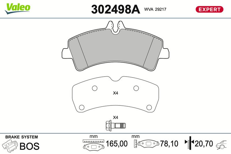 Sada brzdových destiček, kotoučová brzda 302498A