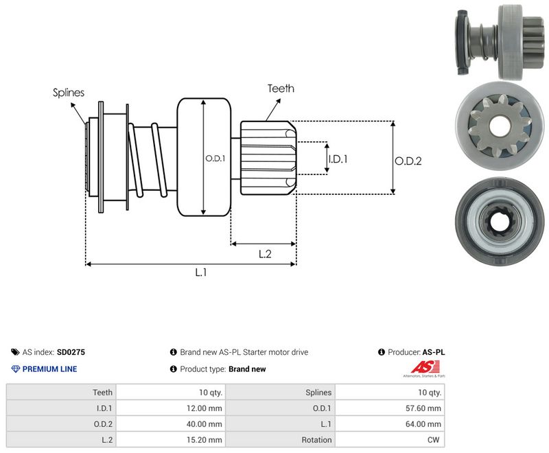 AS-PL SD0275 Freewheel Gear, starter