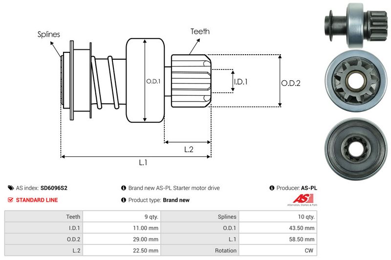 AS-PL SD6096S2 Freewheel Gear, starter