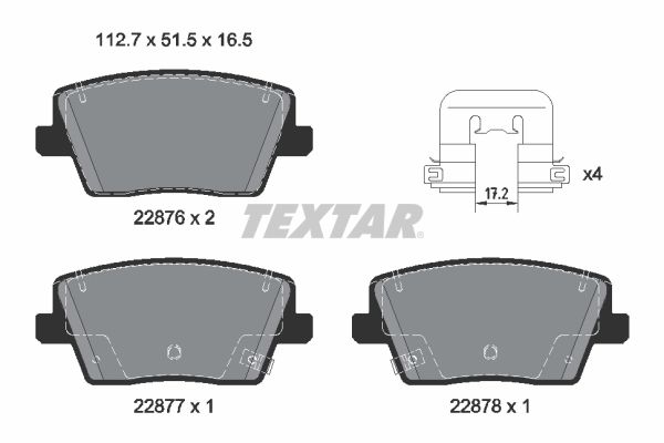 Комплект гальмівних накладок, дискове гальмо, Textar 2287601