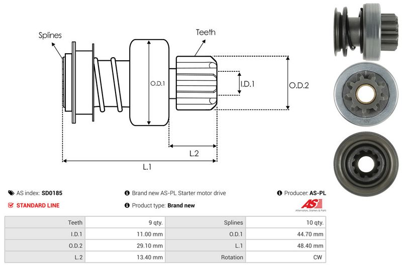 AS-PL SD0185 Freewheel Gear, starter