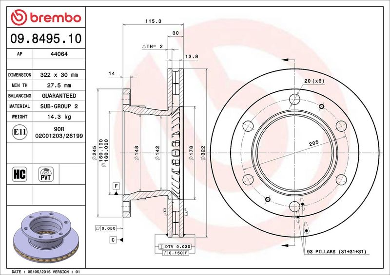 BREMBO 09.8495.10 Stabdžių diskas