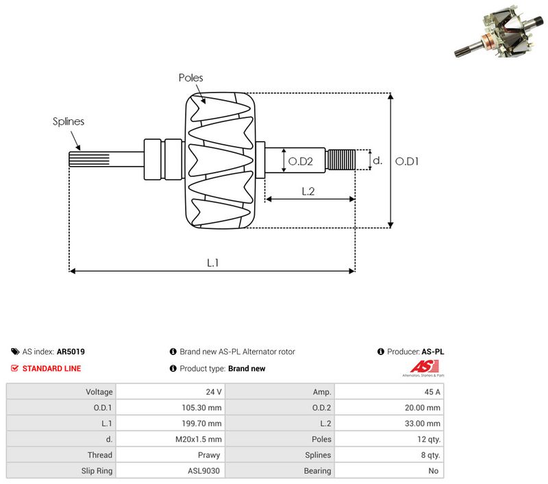 AS-PL AR5019 Rotor, alternator