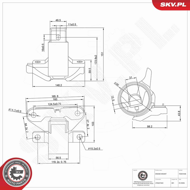 ESEN SKV 75SKV448 Variklio pagalvė