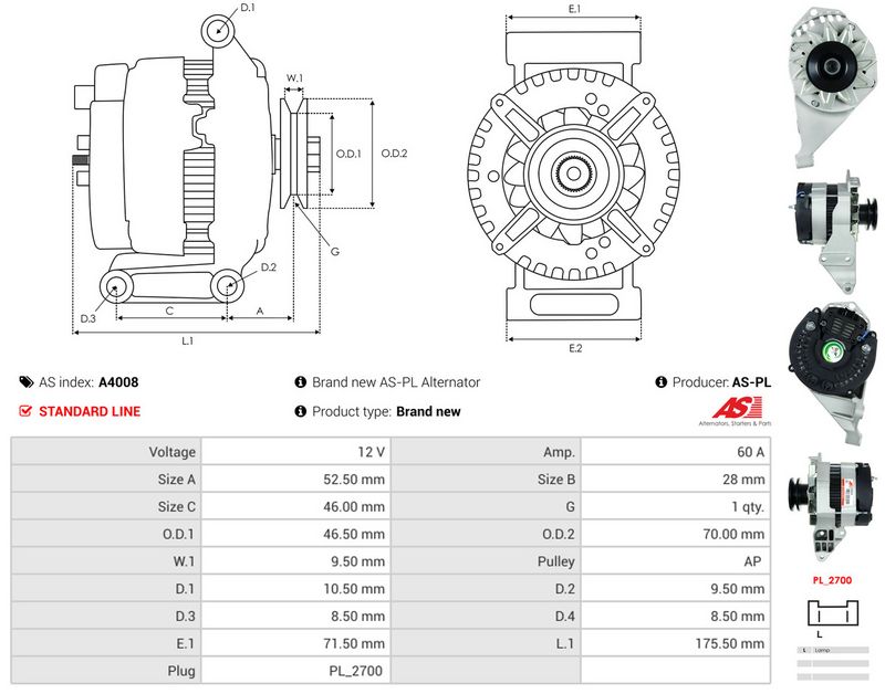 AS-PL A4008 Alternator