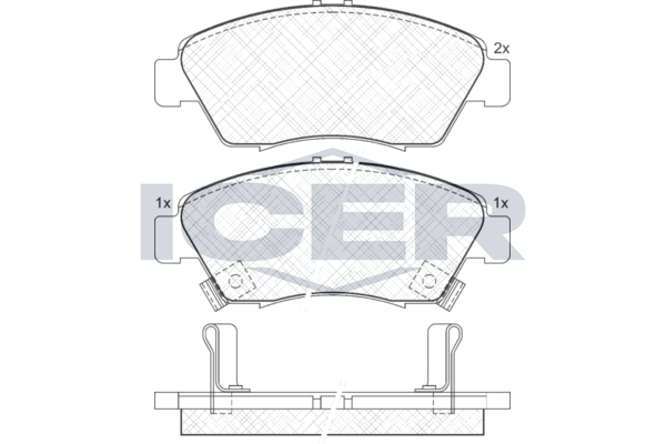 Комплект гальмівних накладок, дискове гальмо, Icer 180959