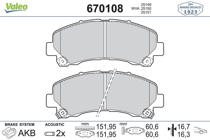 Plaquettes+de+frein+à+disque VALEO 670108