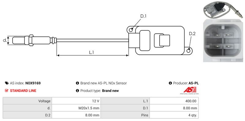 AS-PL NOX9169 NOx Sensor, urea injection