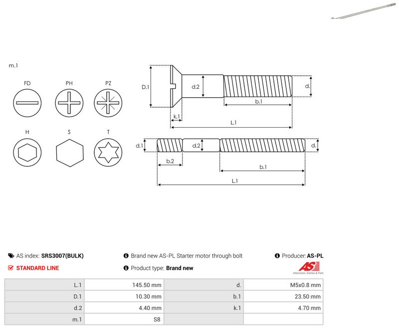 Remondikomplekt, generaator, AS-PL SRS3007 (BULK)