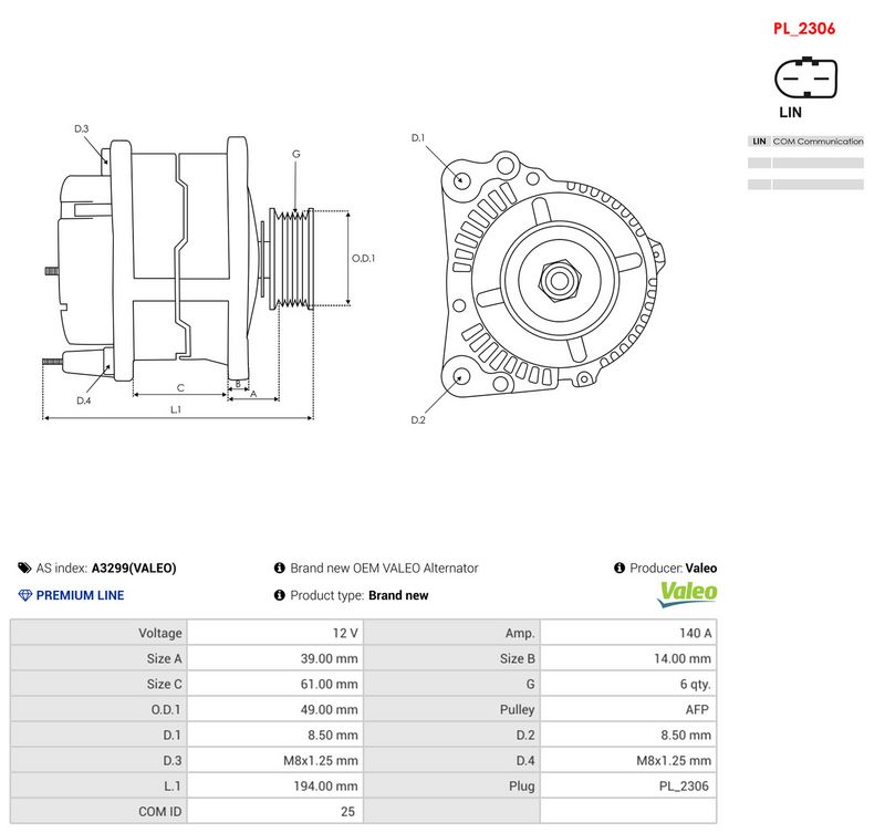 Generaator AS-PL A3299(VALEO)