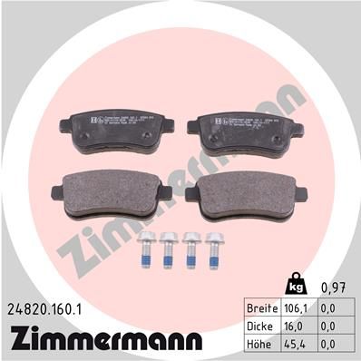 Комплект гальмівних накладок, дискове гальмо, Zimmermann 24820.160.1