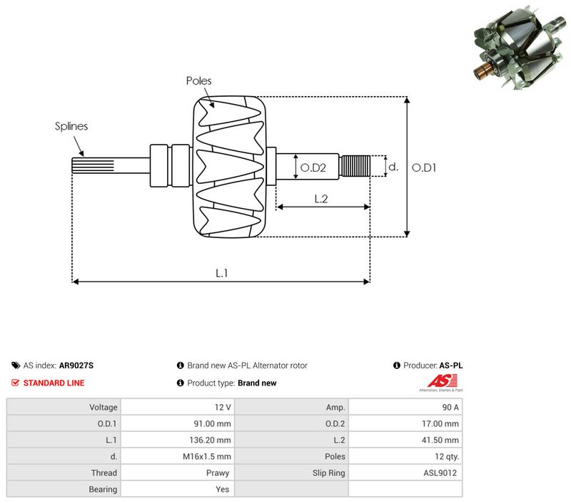 AS-PL AR9027S Rotor, alternator