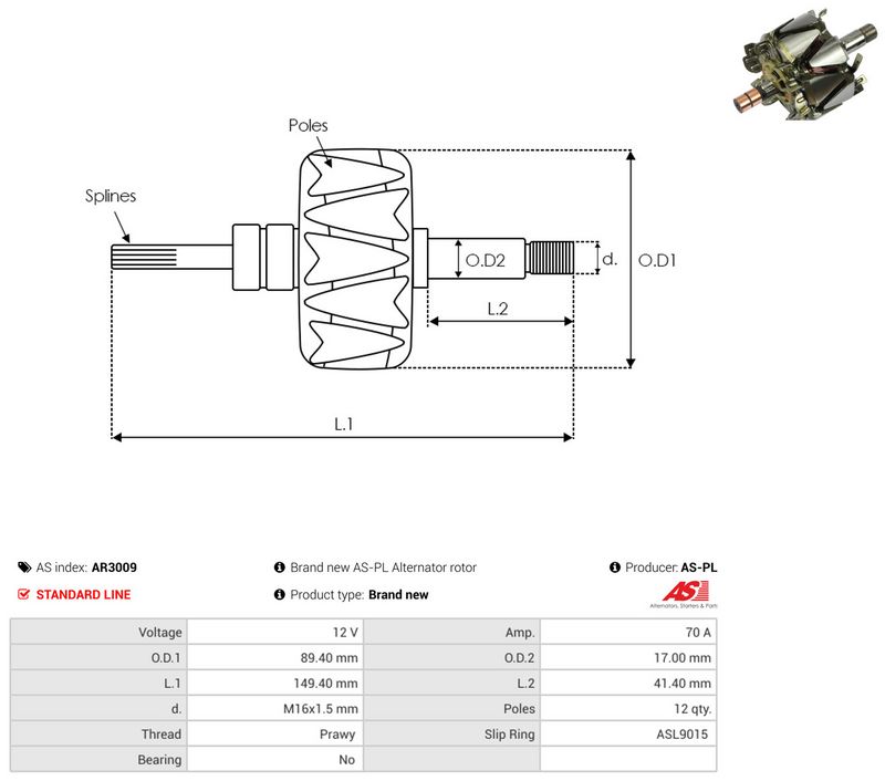 rootor, generaator, AS-PL AR3009
