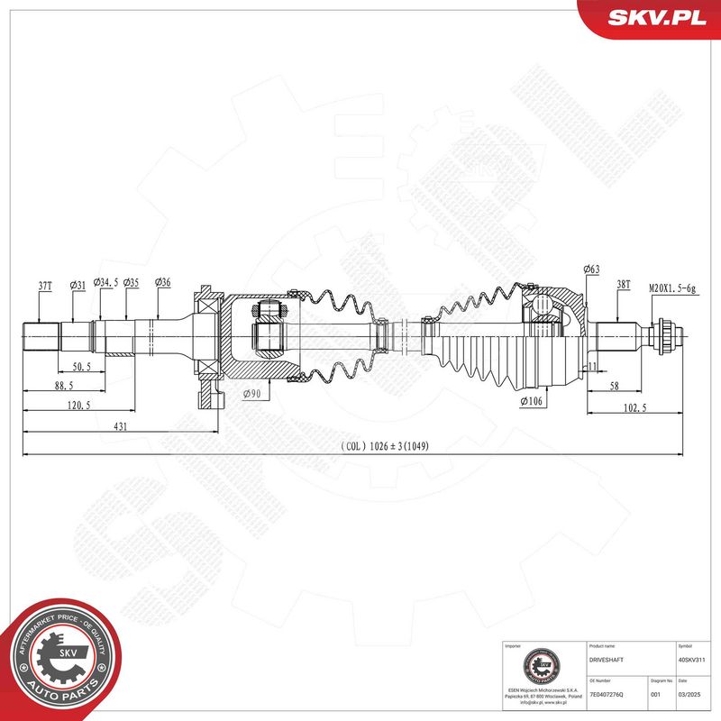 ESEN SKV 40SKV311 Drive Shaft
