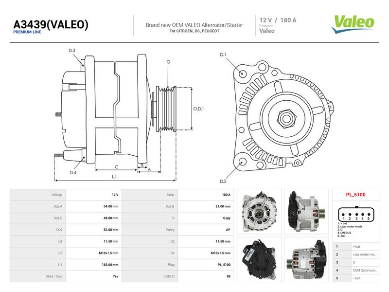 Generaator, AS-PL A3439(VALEO)