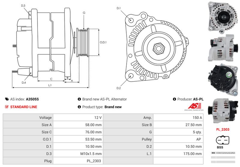 AS-PL A3505S Alternator