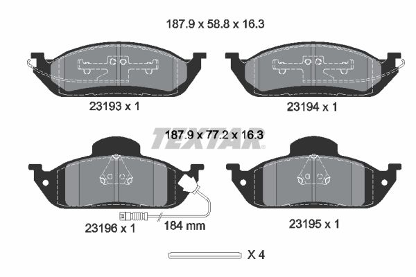 Комплект гальмівних накладок, дискове гальмо, Textar 2319303