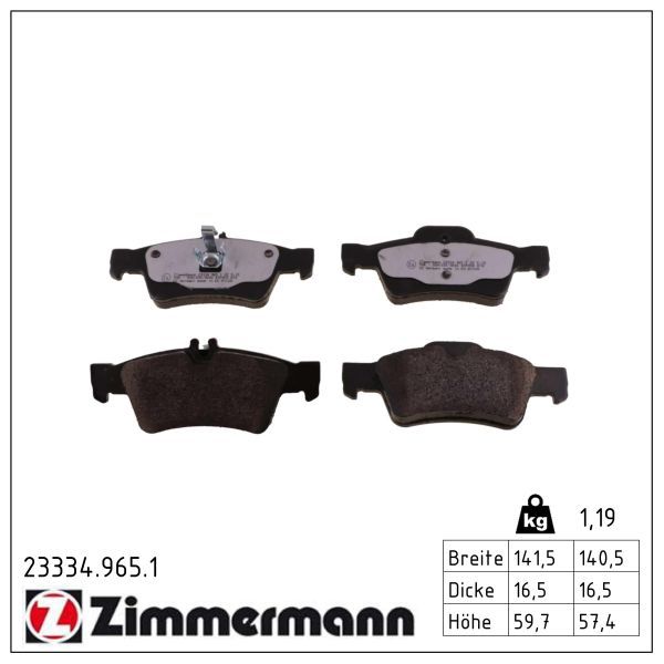 комплект спирачно феродо, дискови спирачки ZIMMERMANN