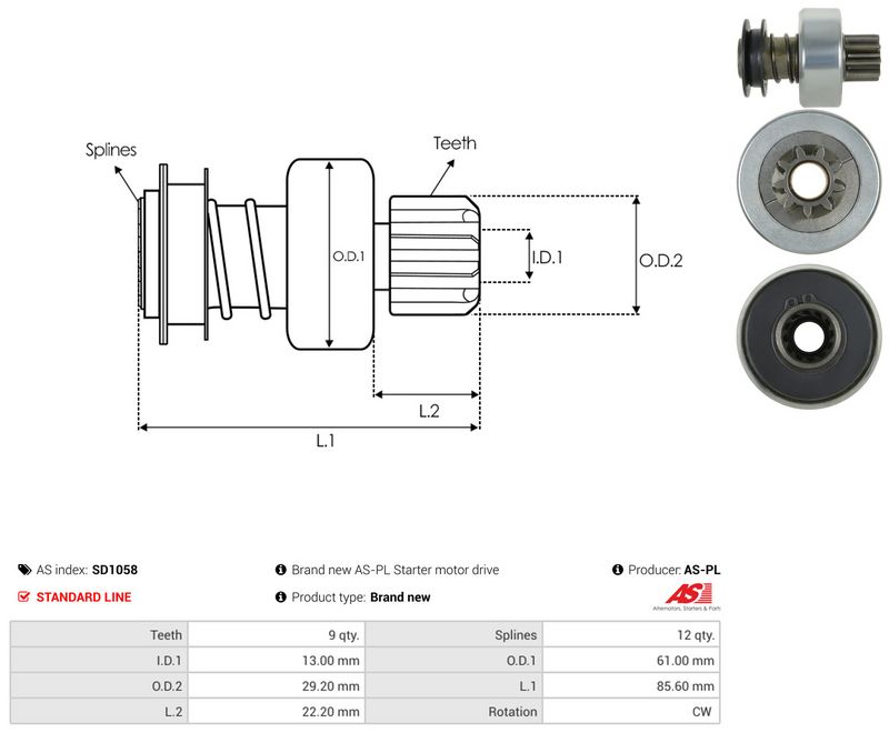 AS-PL SD1058 Freewheel Gear, starter