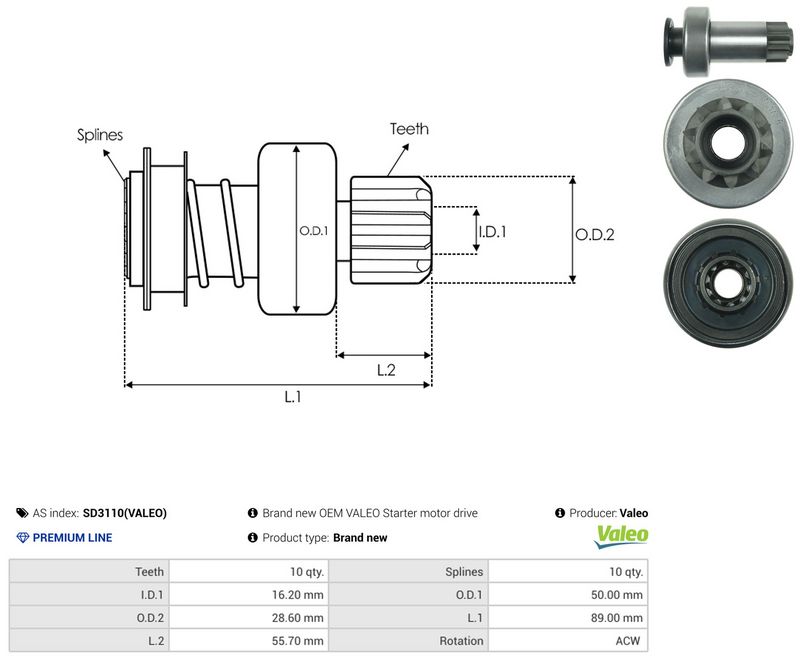 AS-PL SD3110(VALEO) Freewheel Gear, starter